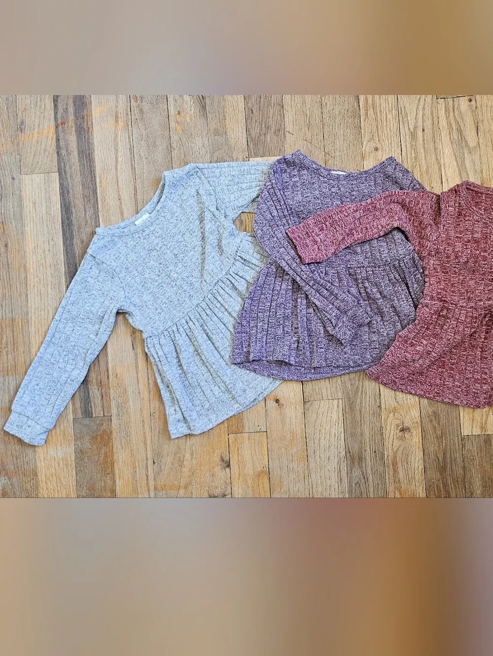 Kids Long-Sleeve Peplum Knit Top - Gray, Purple, Burgundy